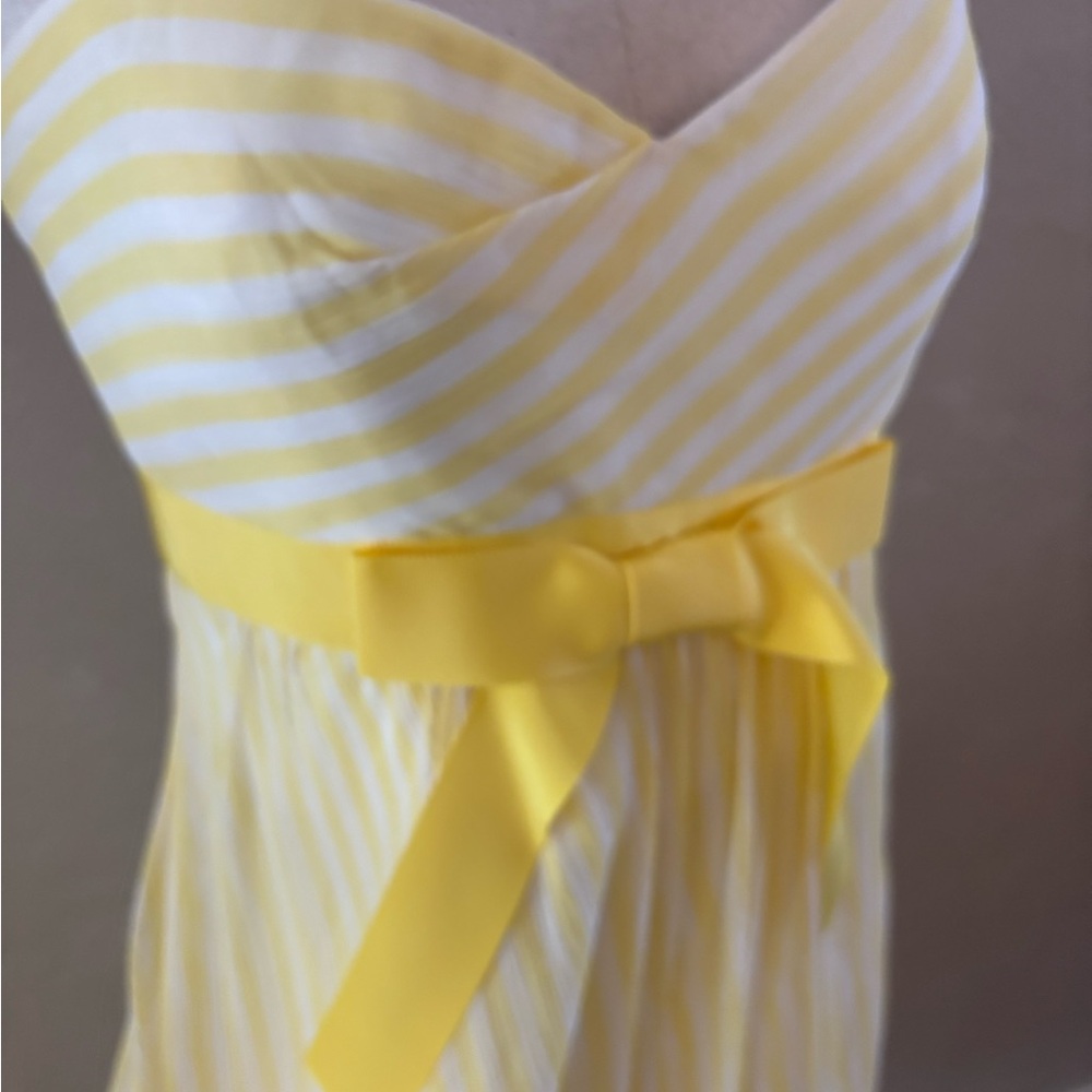 strapless Kay Unger Yellow Strapless Bow-Waist Midi Dress Sz 10 - Picture 3 of 7